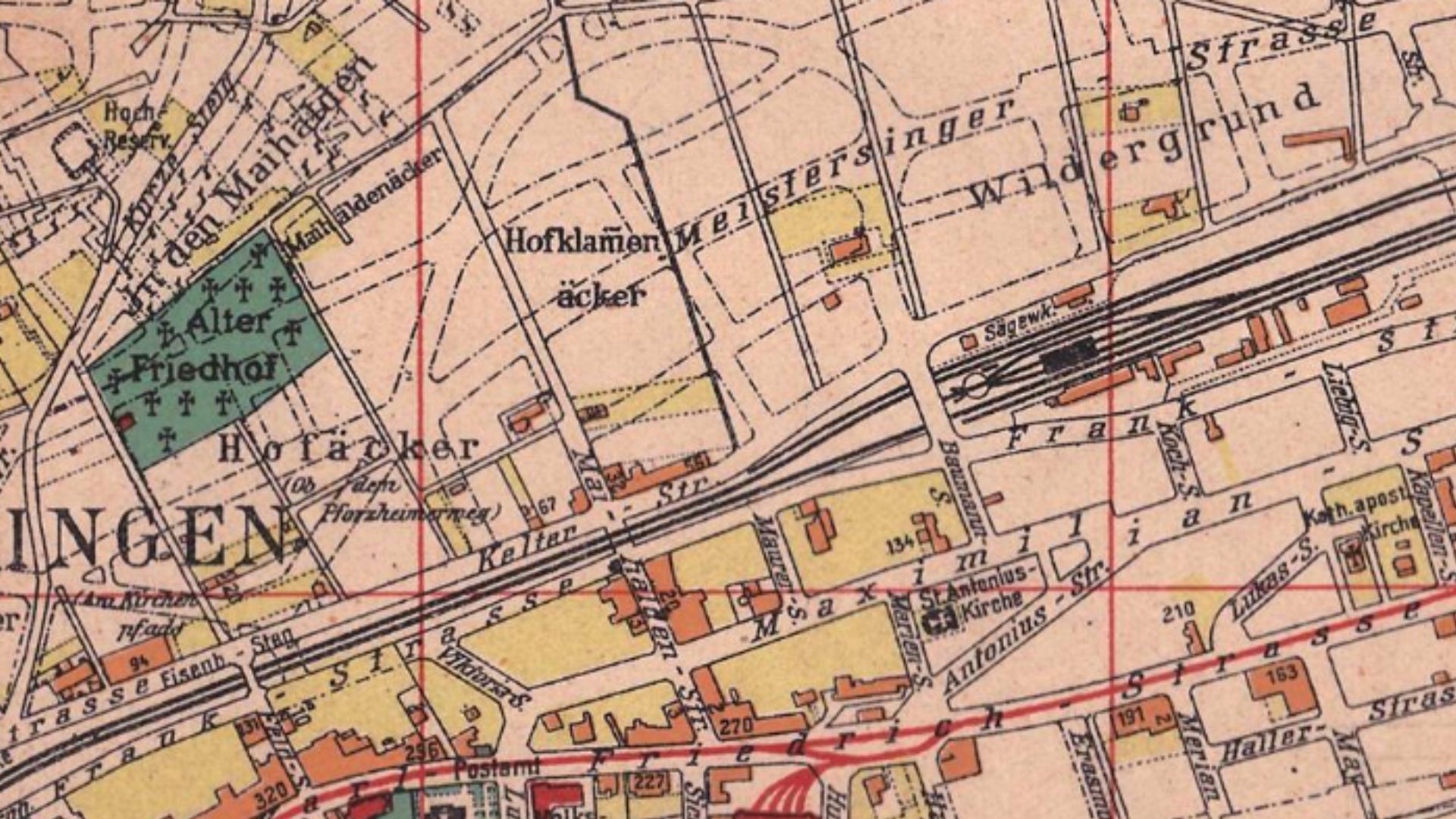 Plan Maihälden aus Vorkriegszeit ca 1930 - historischer Stadtplan mit Bebauung und Infrastruktur
